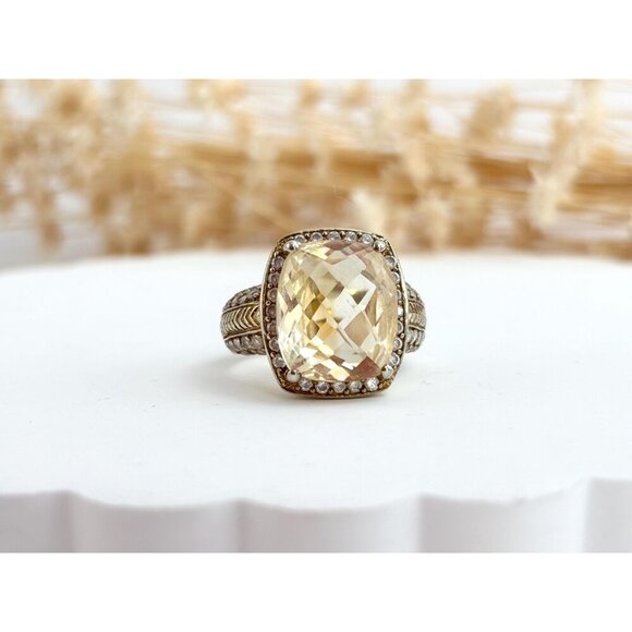 Stauer Signed Sterling Silver Gilt  Cushion Cut Citrine & CZ Halo Ring - sz 8 - Picture 8 of 10